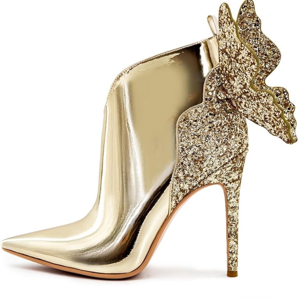 Ankle Boots Back Butterfly Sexy Pointed Toe Sz 5.5 Stiletto Booties Sparkly High - Picture 6 of 8